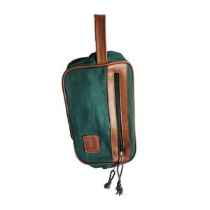 Stetson Mens Toiletry Bag Green Canvas Leather Dopp Kit Travel Grooming Case EUC